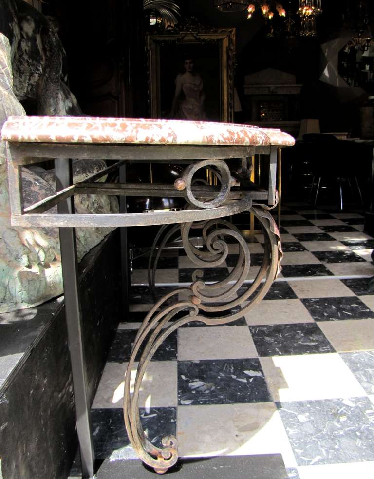 Painted 1940's wrought iron console with marble top