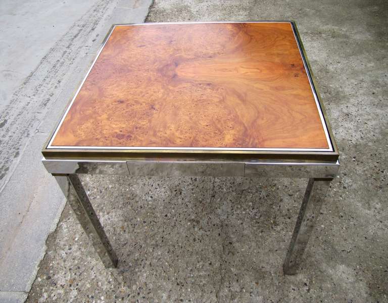 Late 20th Century 1970's game table in gilded brass and chrome