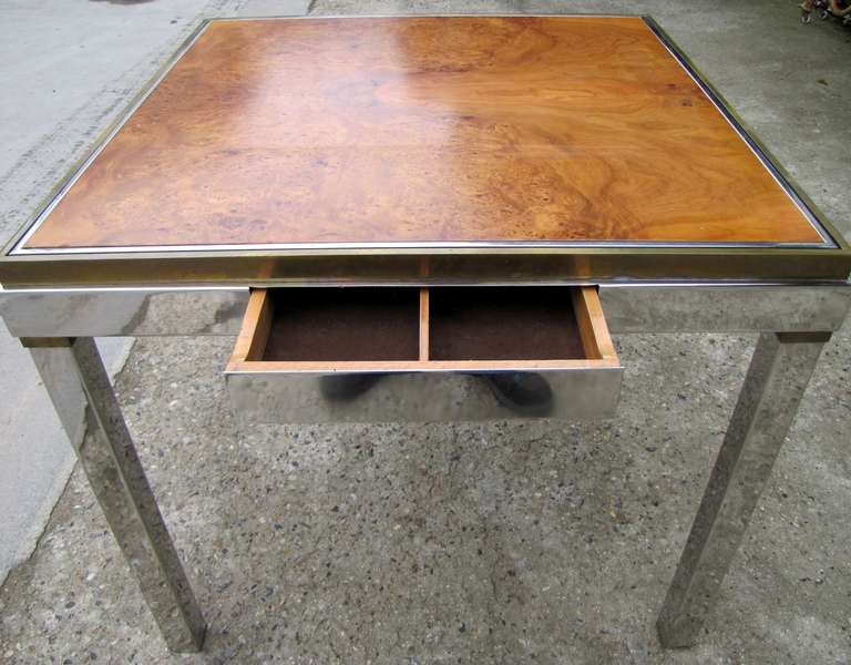 Italian 1970's game table in gilded brass and chrome