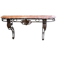 1940's wrought iron console with marble top