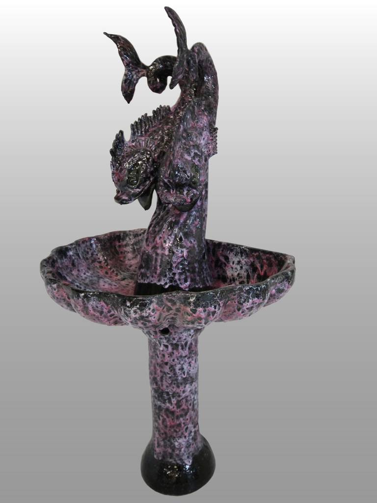 French Large 1950s Vallauris Enlightening Fountain For Sale