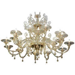 Large 1970's Murano Champagne blown glass chandelier by Venini.