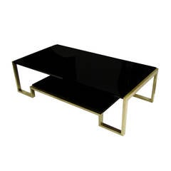 Nice 1970s Coffee Table in Brass and Black Lacquer