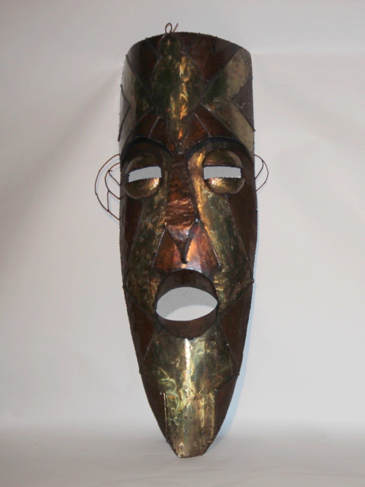 Brass Set of Two 1970s Large Tiki Masks For Sale