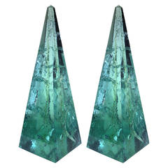 Large pair of pyramids in green fractal resin