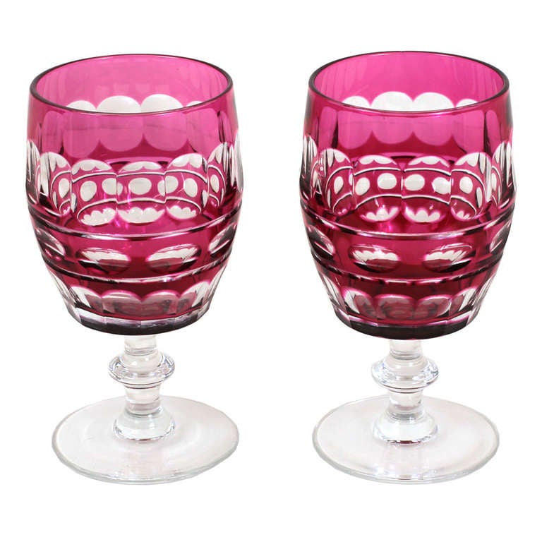 This set of 16 Val Saint Lambert water goblets in the Blarney pattern have a fabulous barrel shape that is easy in the hand and visually arresting.  Famed for their cut to clear case glass and sophisticated design, Val St. Lambert is one of the