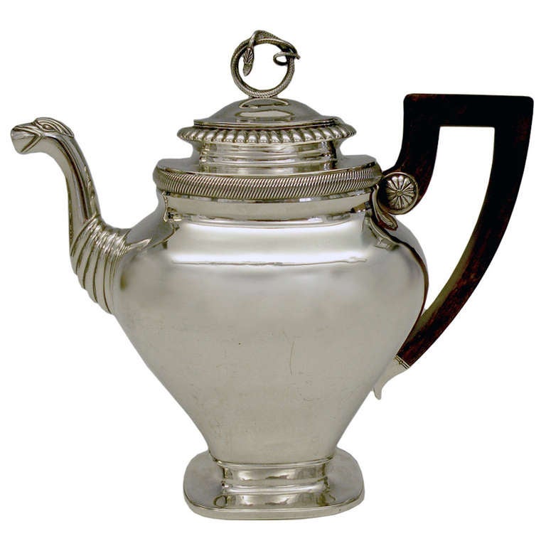 Circa 1830s, .875 fineness silver, by Albertus Homan, Amsterdam, Netherlands. After two hundred years, this coffee pot is as urbane and au courant as the day it was made. The Nederlandish traveled and traded everywhere; their taste was global and