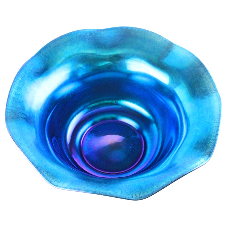 American Steuben Blue Aurene Glass Centerpiece