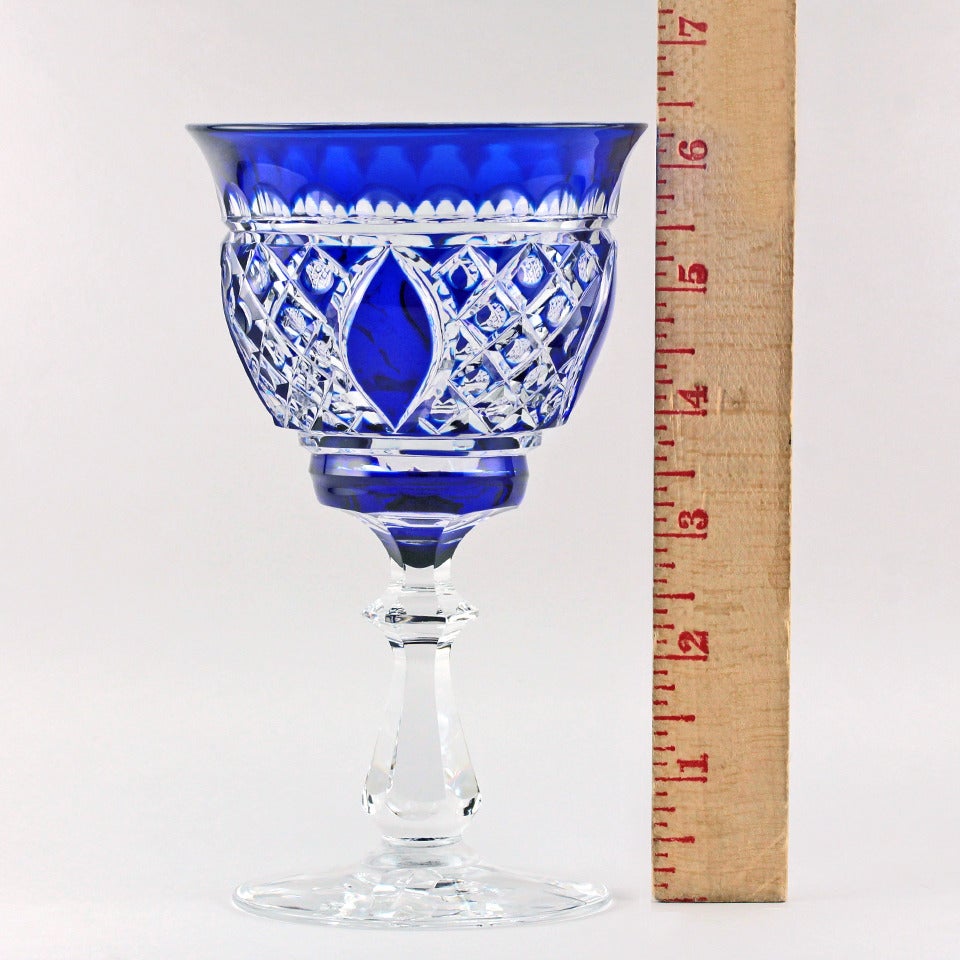 Eighteen Val St. Lambert Cobalt Blue Water Goblets, Stemware For Sale