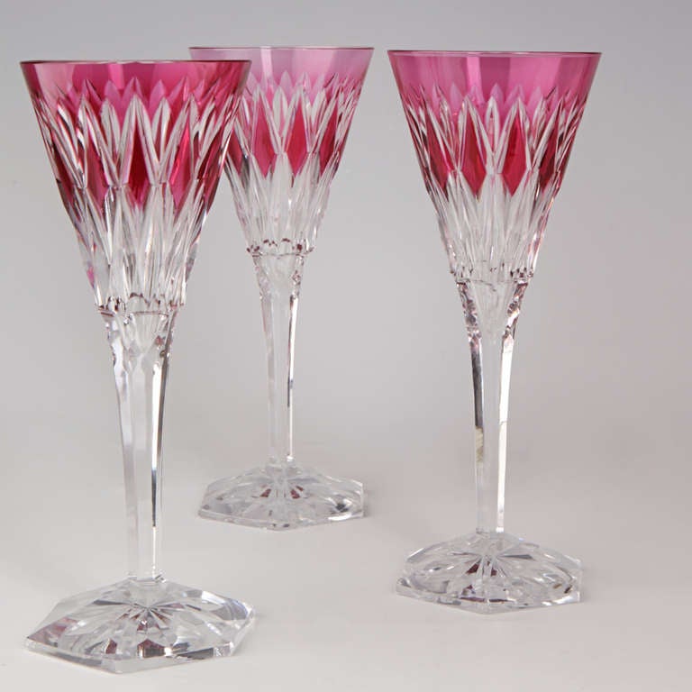Val Saint Lambert Cut To Clear Ruby Wine Glasses In Excellent Condition In Litchfield, CT