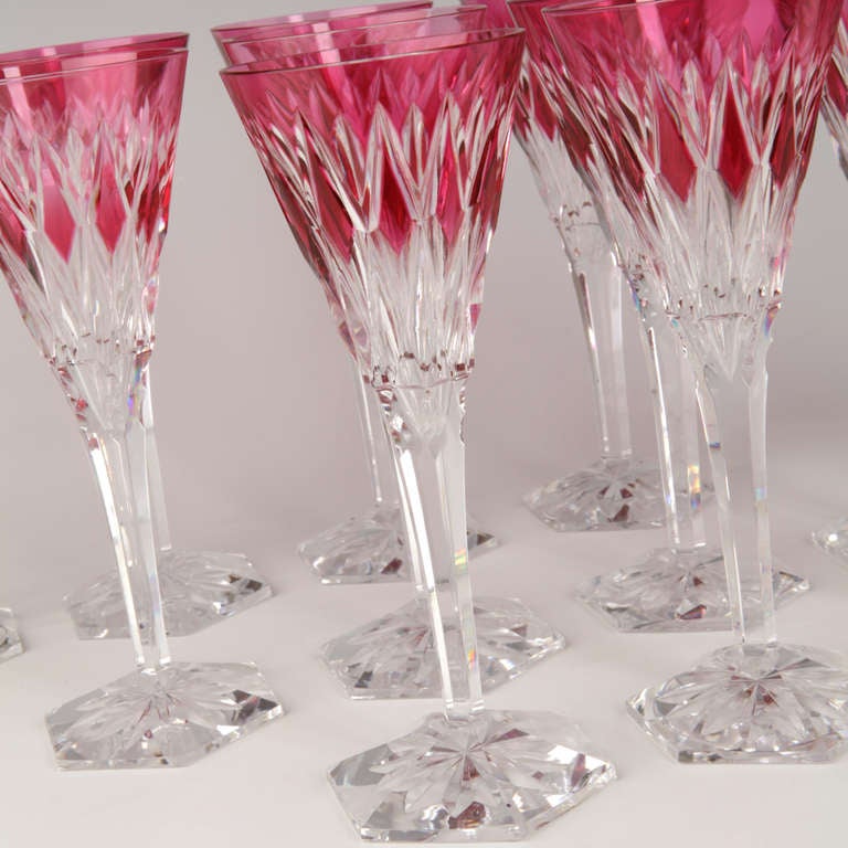 Val Saint Lambert Cut To Clear Ruby Wine Glasses 5