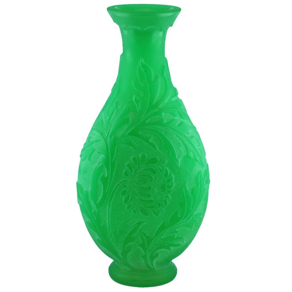 Steuben Green Jade Cameo Cut Vase