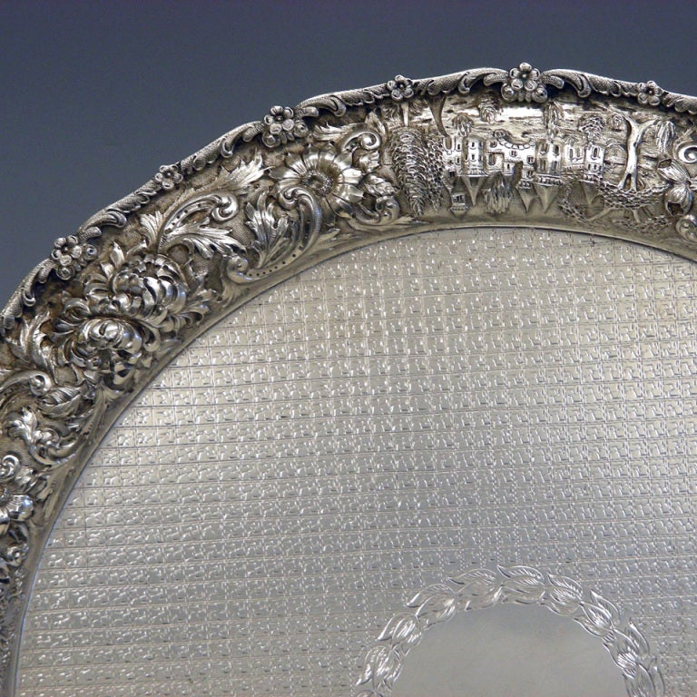 SAMUEL KIRK Castles of America Repouse Pattern Sterling Tray