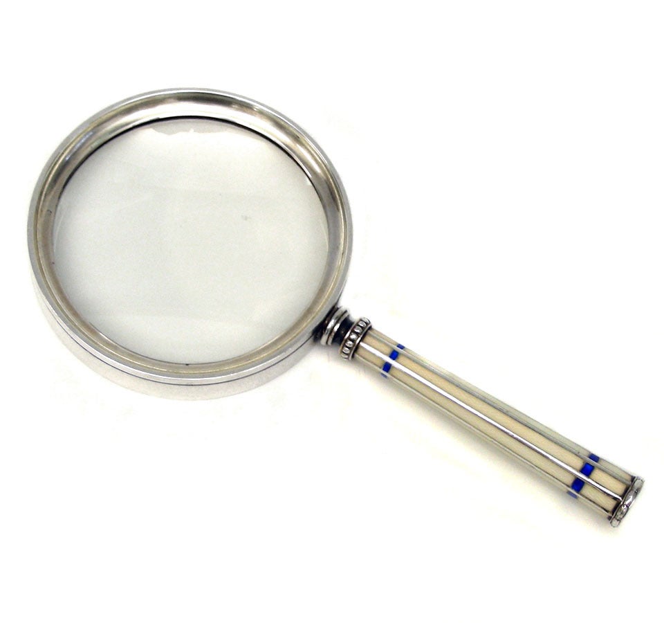 Georg Adam Scheid Secessionist Enamel On Silver Magnifying Glass In Excellent Condition In Litchfield, CT