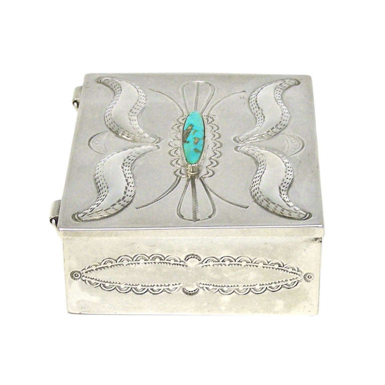 Mid-20th Century Navajo Turquoise-Set Sterling Box