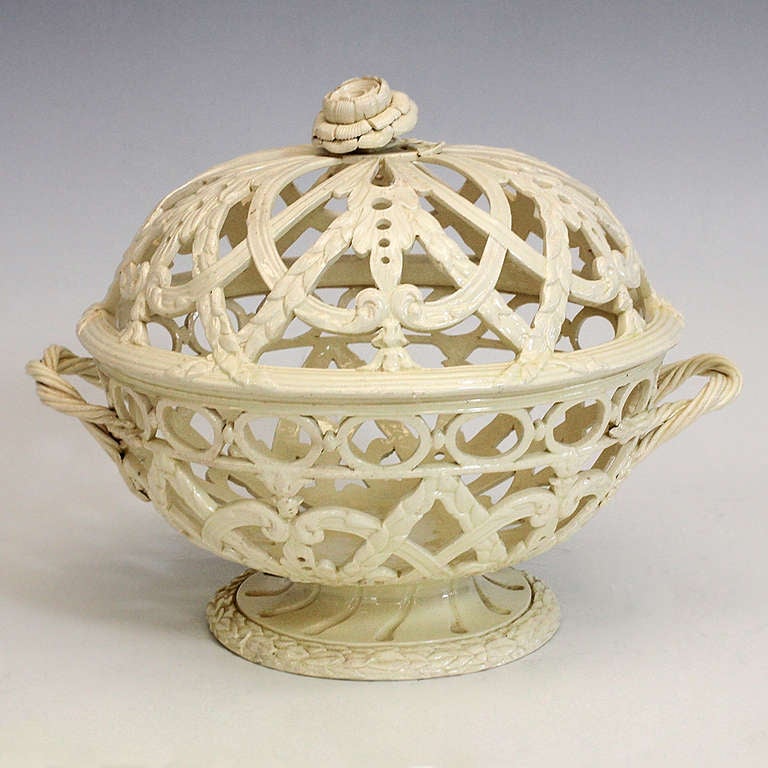 This pierced Chestnut or Orange Basket was one of Wedgwood's most intricate designs of the Georgian period. While sublimely fine, it has a naïve feel that makes it both elegant and charming. A very delicate piece, it is rare to find one in undamaged