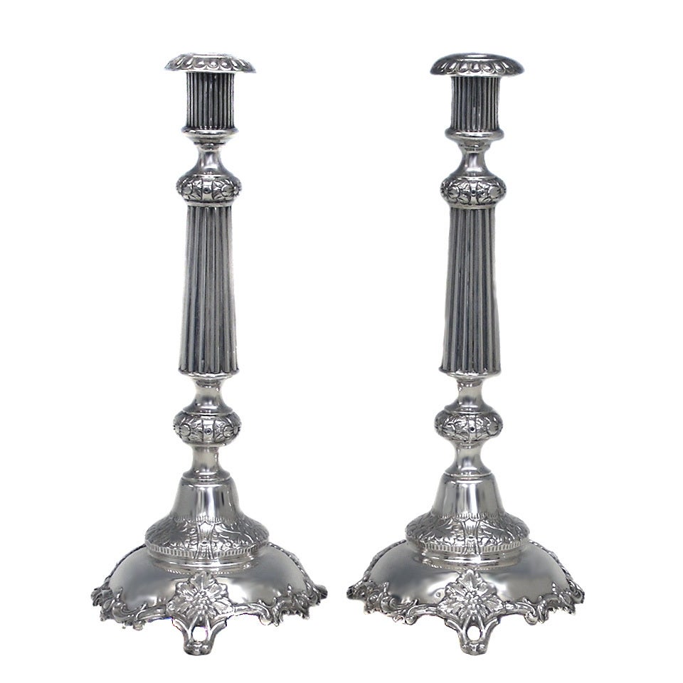 Pair of Tall Russian Silver Candlesticks
