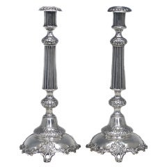 Pair of Tall Russian Silver Candlesticks