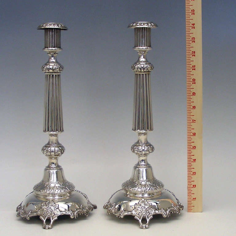 Pair of Tall Russian Silver Candlesticks 1