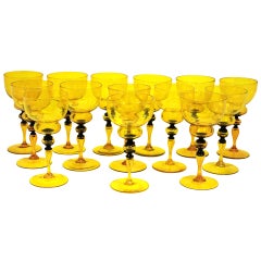 Antique Modernist Venetian Water Goblets Set of 14