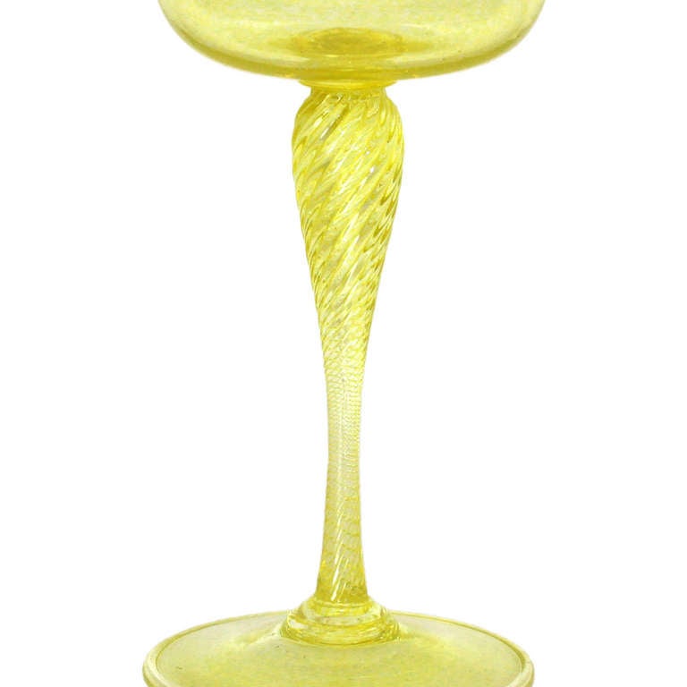 Italian Set of 13 Yellow Venetian Champagnes, Stemware
