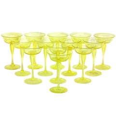 Antique Set of 13 Yellow Venetian Champagnes, Stemware