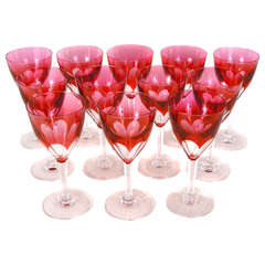 Twelve Val St. Lambert "Gevaert" Cranberry Water Goblets, Stemware