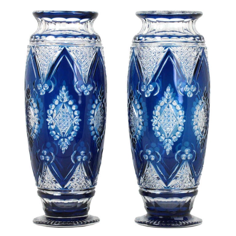 Belgian Pair of Art Deco Val St. Lambert Vases Designed by Joseph Simon