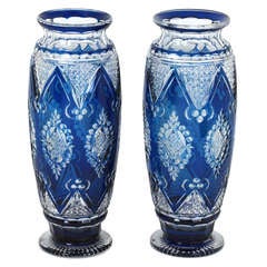 Antique Pair of Art Deco Val St. Lambert Vases Designed by Joseph Simon