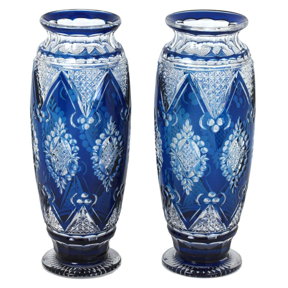 Pair of Art Deco Val St. Lambert Vases Designed by Joseph Simon
