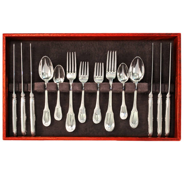 Elegant Sterling Flatware Set for 6 by Ercuis of Paris in Empire