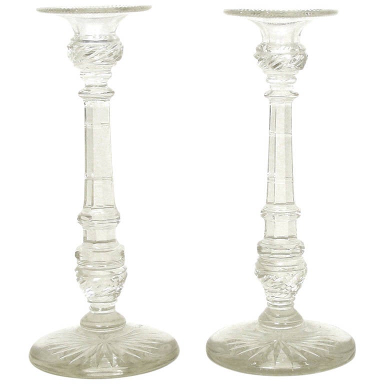Pair of Late Tall Cut Crystal Candlesticks at 1stDibs