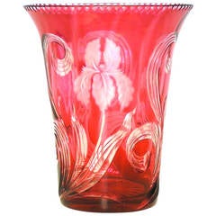 Stevens & Williams Cranberry Cut-to-Clear Crystal Vase