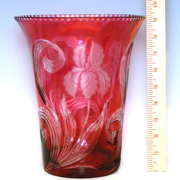 Mid-20th Century Stevens & Williams Cranberry Cut-to-Clear Crystal Vase