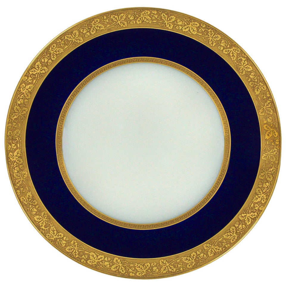 41 Limoges Cobalt with Gilded Details Dinner Plates