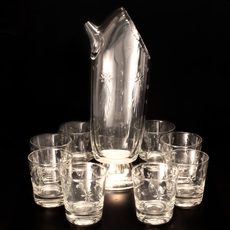 American Sterling and Crystal Modernism Cocktail Set, Hawkes