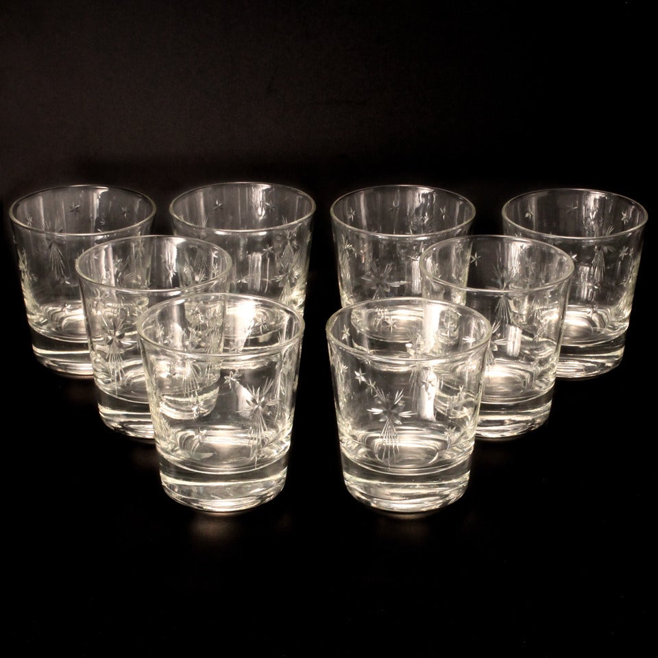 Mid-20th Century Sterling and Crystal Modernism Cocktail Set, Hawkes