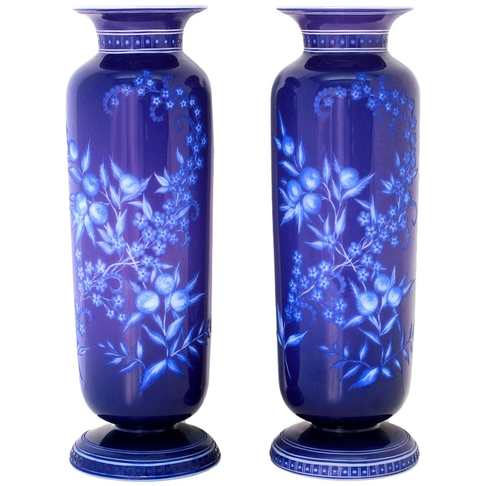 Stevens & Williams Intaglio Cut Case Art Glass Vases