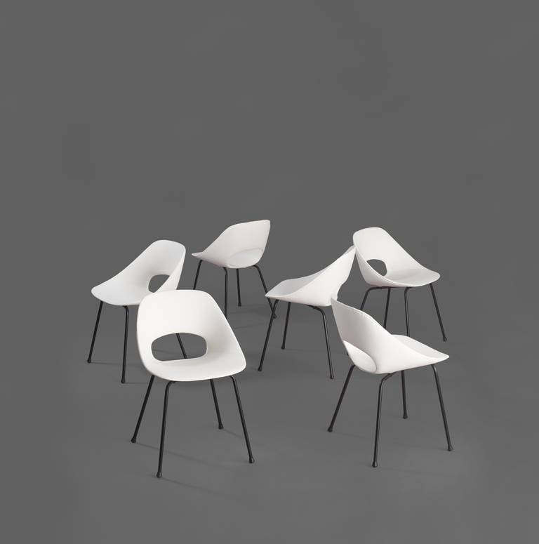 Mid-20th Century Set of 6 Tulipe chairs by Pierre Guariche - Steiner edition - 1953