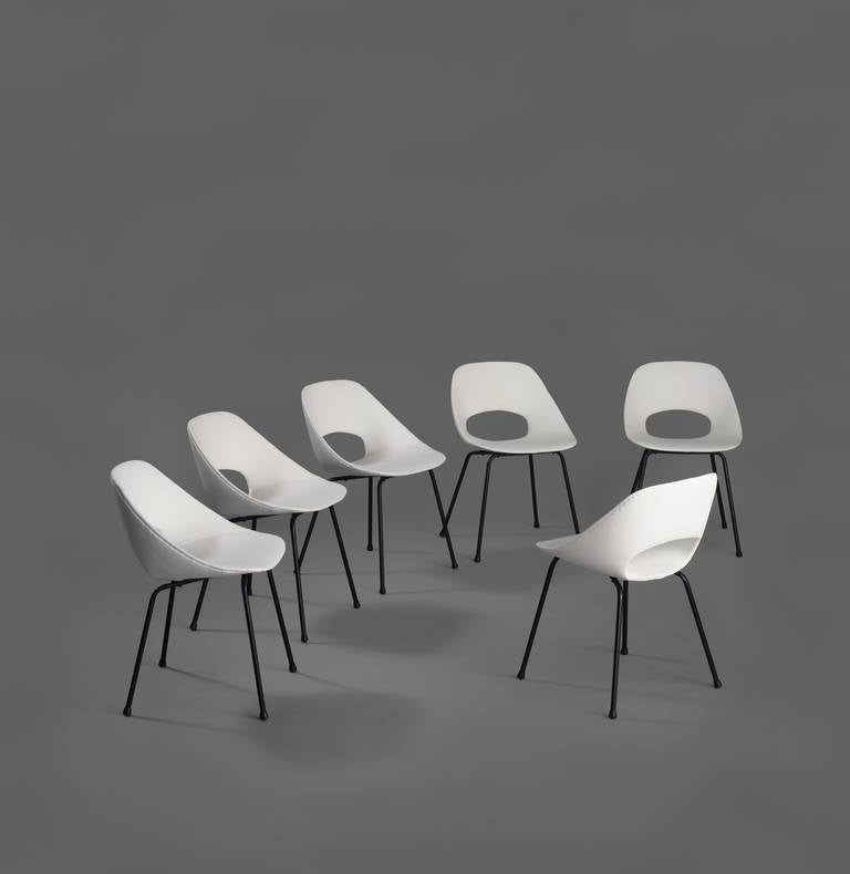Aluminum Set of 6 Tulipe chairs by Pierre Guariche - Steiner edition - 1953