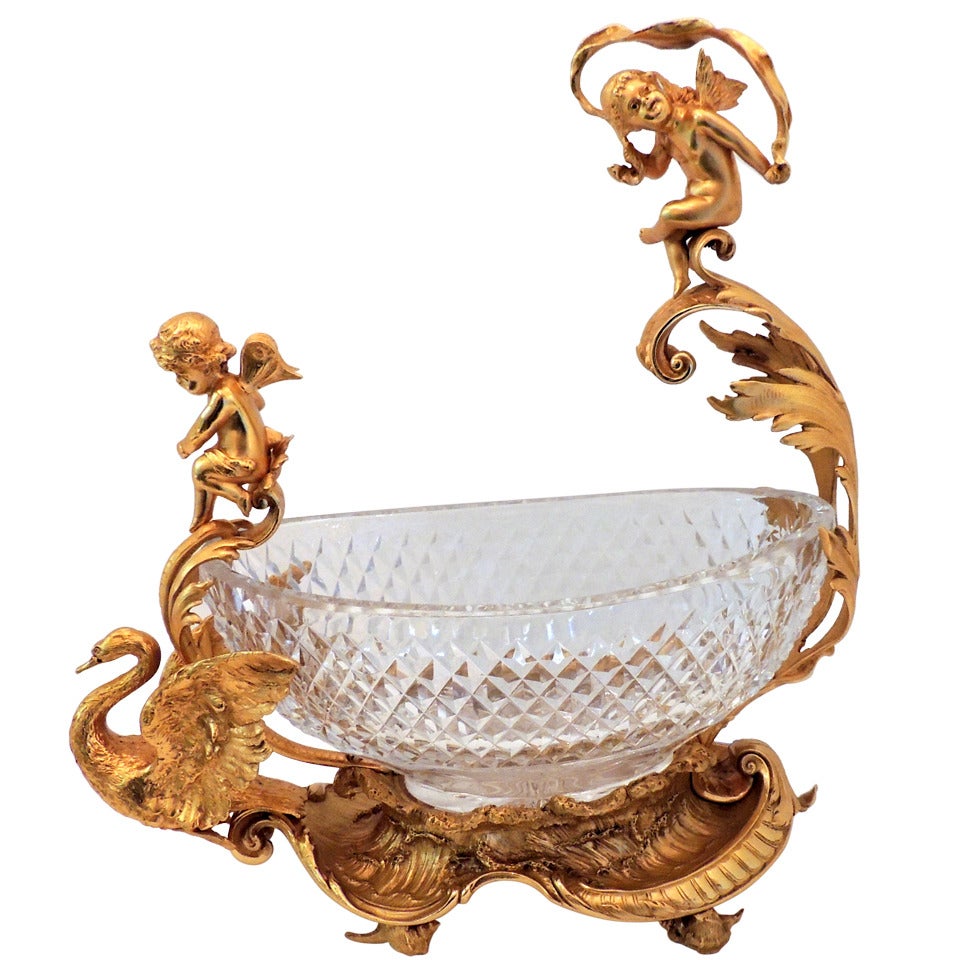 Exceptional French Figural Dore Bronze and Cut Crystal Centerpiece For Sale
