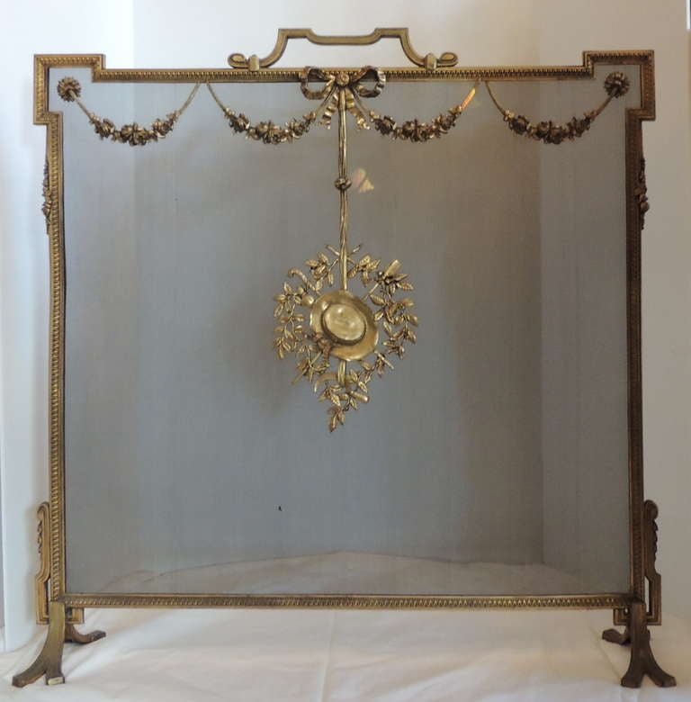 Elegant French Gilt Bronze Ormolu Mounted Fire Place Screen
