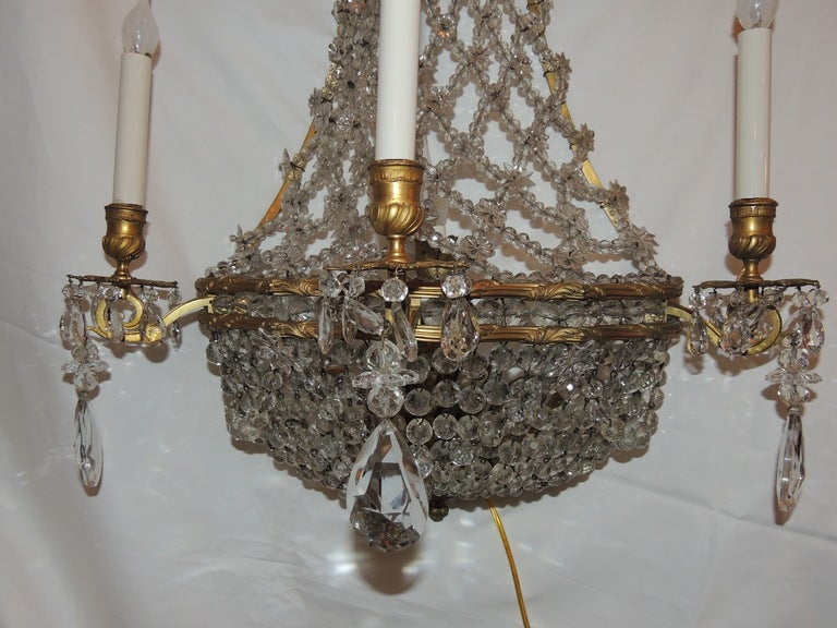 Pair of French Dore Bronze & Beaded Sconces