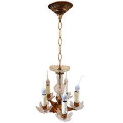 French Dore Bronze & Cut Crystal 5 Light Chandelier