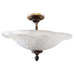 Wonderful French Art Deco Silvered Bronze and Art Glass Flush Mount Fixture 12
