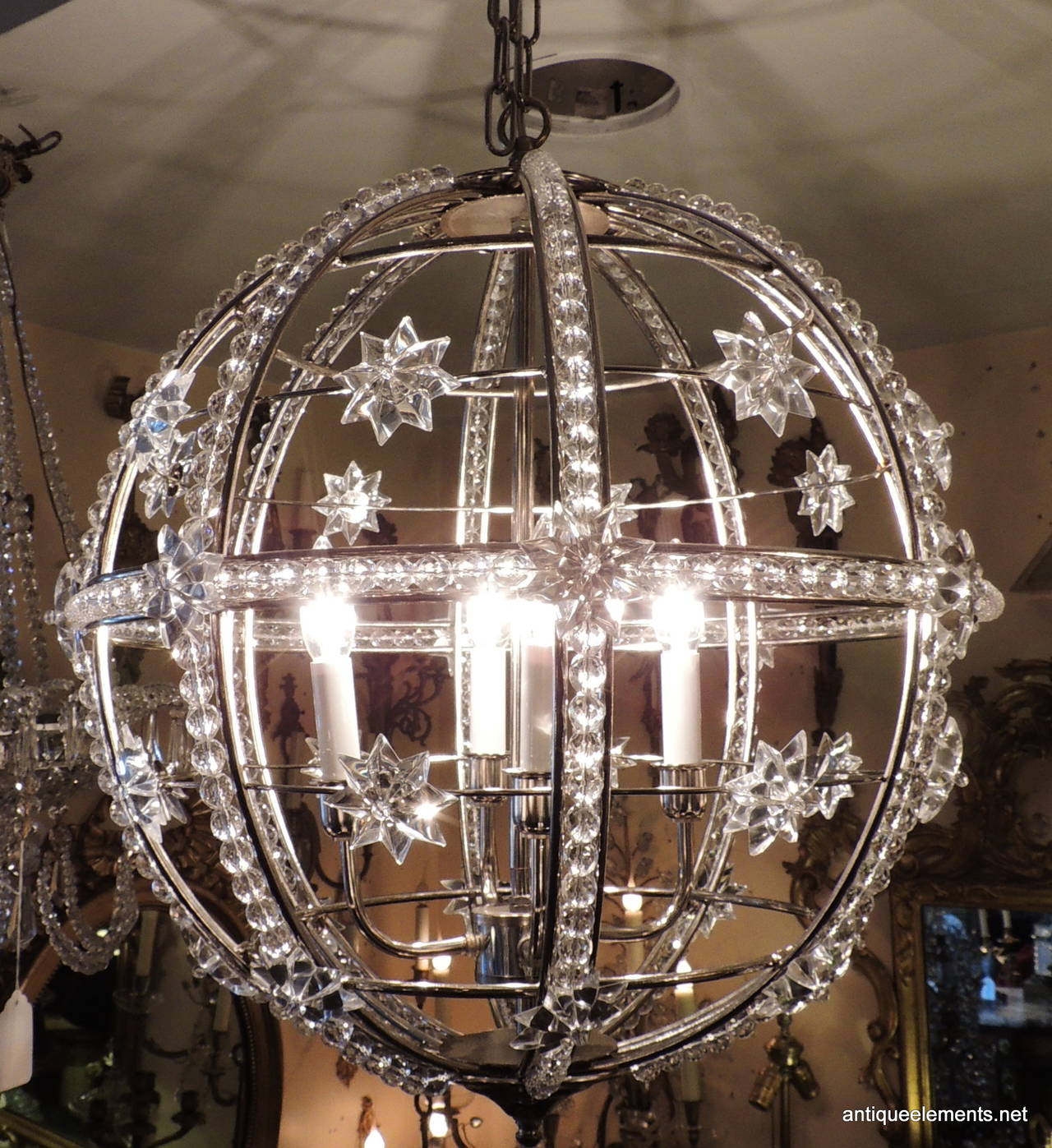 Modern Deco Transitional Polished Nickel Chrome Globe Beaded Star Fixture 1