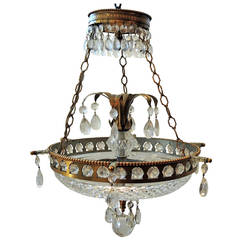 Wondeful French Neoclassical Gilt Bronze Cut Crystal 3 Light Chandelier Fixture
