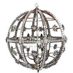 Vintage Modern Deco Transitional Polished Nickel Chrome Globe Beaded Star Fixture