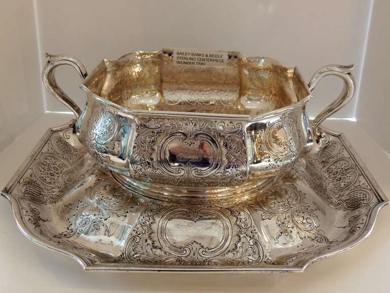 Magnificent Bailey, Banks & Biddle Sterling Square Handled Presentation Bowl With Under Tray.  Monogramed 