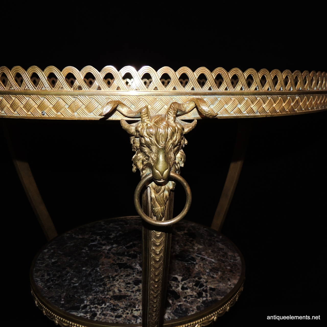 Early 20th Century Neoclassical 1920s Dore Bronze Black Marble Top Gueridon Table Ormolu Mountings